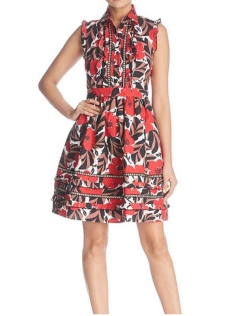 kate spade Red, Black and White Floral Sleeveless Mini Dress